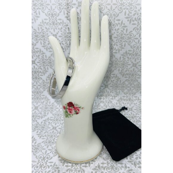 Unbranded Jewelry - Stainless Steel Silver-Tone Double Bangle Bracelets With Velvet Black Pouch 2.75